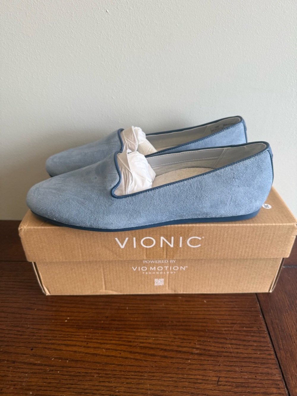 Vionic‎ Women's Suede-Look Slip-On Loafers in Powder Blue - Picture 2 of 8